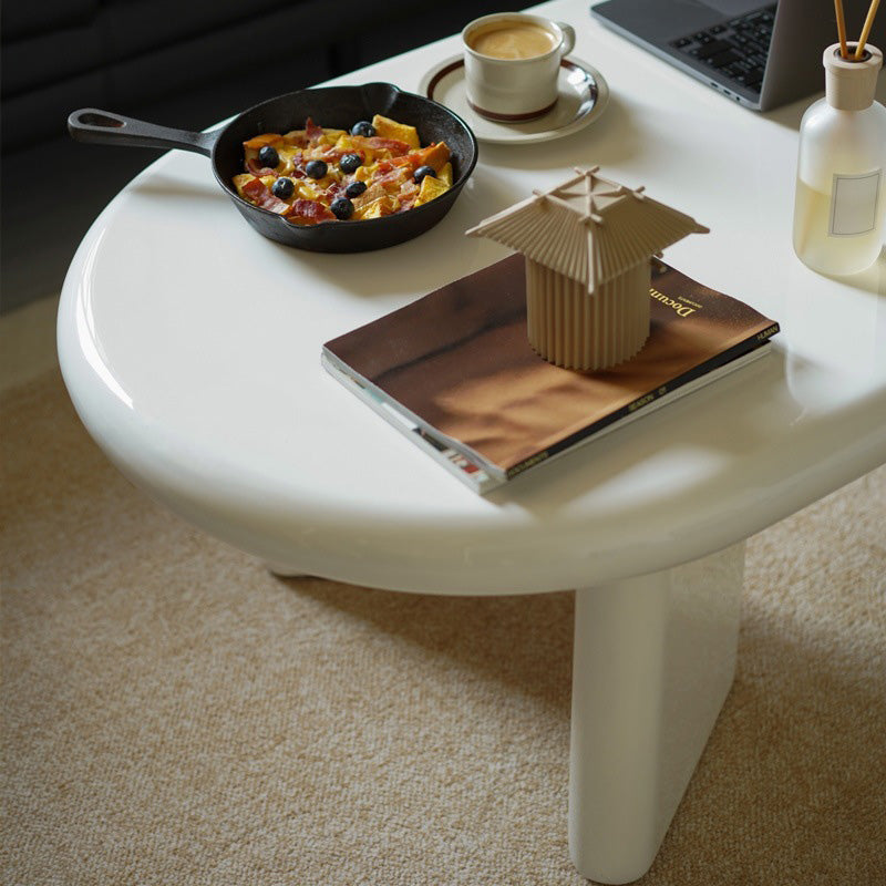 Contemporary Wooden Oval Coffee Table with 4 Legs in White/Yellow