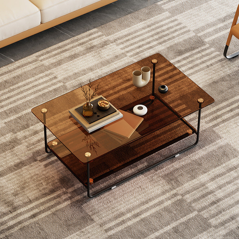 17.7"H Rectangle Glass Coffee Table Metal Sled Base Cocktail Table with Shelf