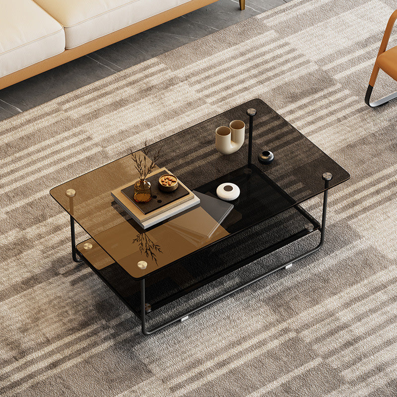 17.7"H Rectangle Glass Coffee Table Metal Sled Base Cocktail Table with Shelf