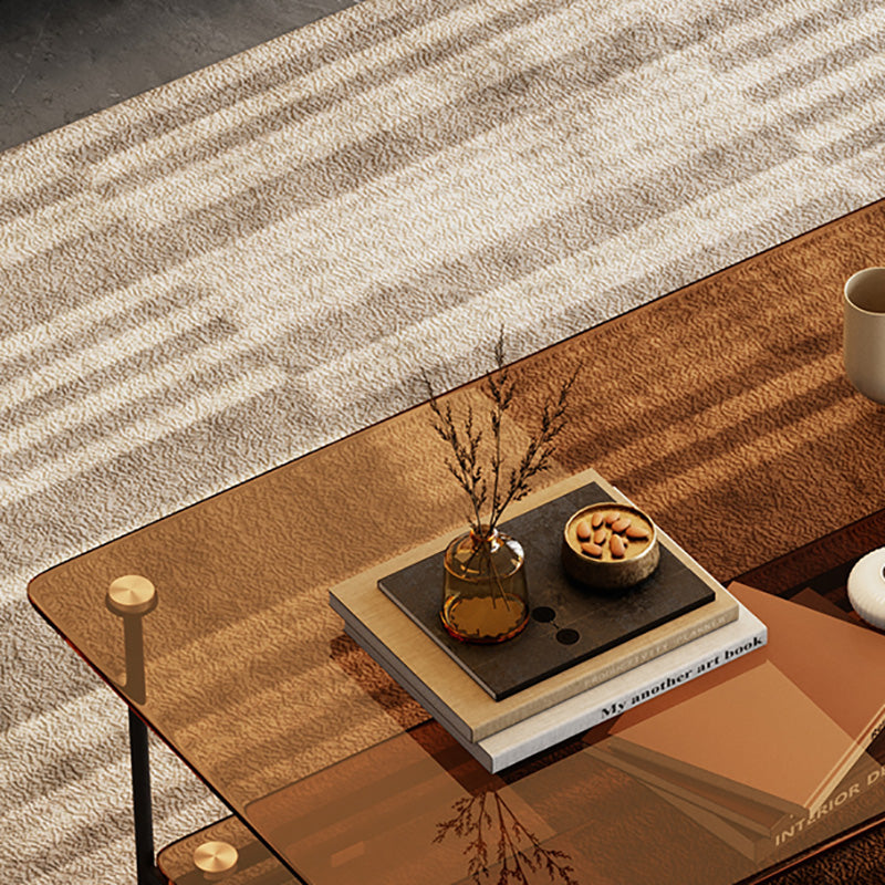 17.7"H Rectangle Glass Coffee Table Metal Sled Base Cocktail Table with Shelf