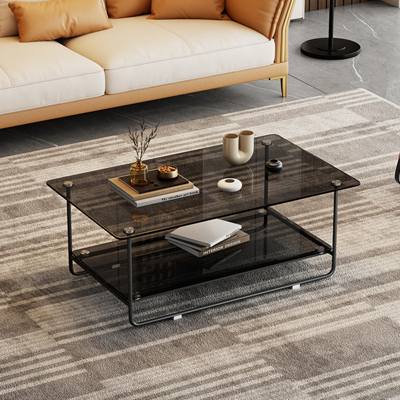 17.7"H Rectangle Glass Coffee Table Metal Sled Base Cocktail Table with Shelf