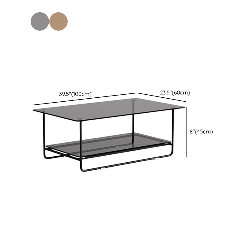 17.7"H Rectangle Glass Coffee Table Metal Sled Base Cocktail Table with Shelf
