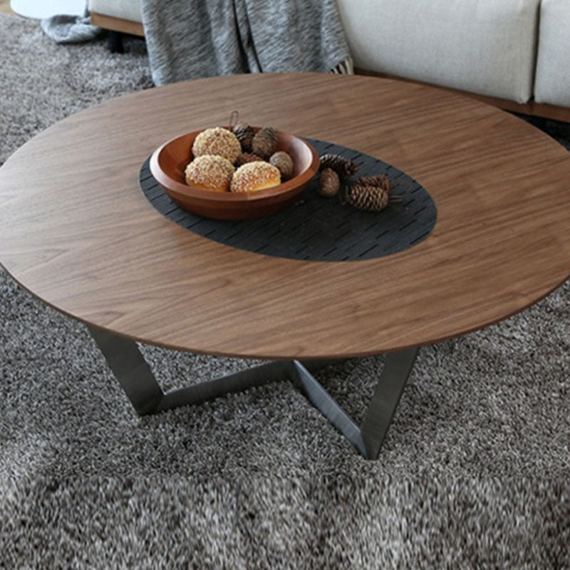 Cross Legs 1 Single Coffee Table in Brown Scandinavian Round Solid Wood Cocktail Table