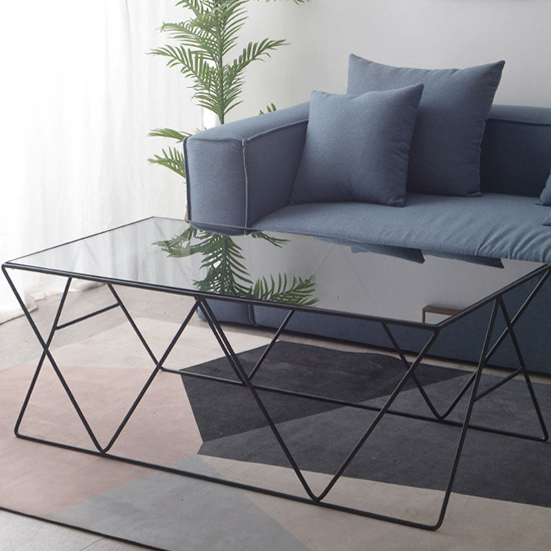 Frame Glass Top Coffee Table Modern Simple Clear Rectangular Cocktail Table