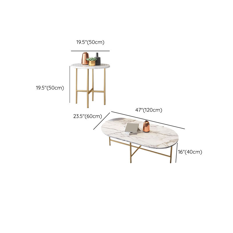 Glam Cocktail Table 4 Legs Slate Coffee Table Set in White with Iron Base