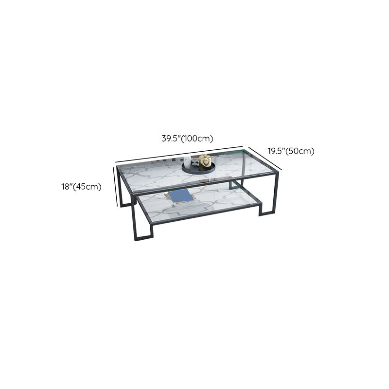 Abstract Coffee Table Glass/Marble Coffee Cocktail Table with Shelf