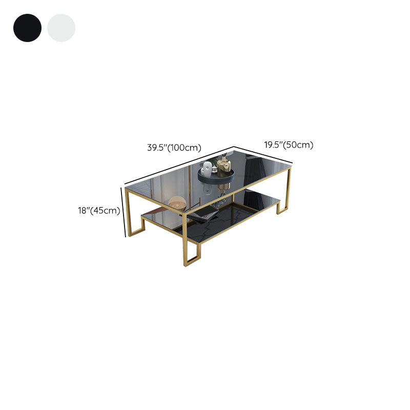 Abstract Coffee Table Glass/Marble Coffee Cocktail Table with Shelf
