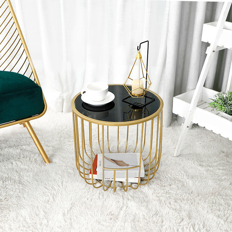 Contemporary Round Top Cocktail Table with Frame Base in Iron
