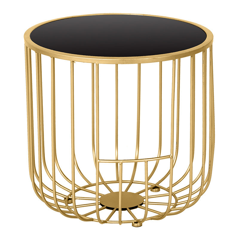 Contemporary Round Top Cocktail Table with Frame Base in Iron