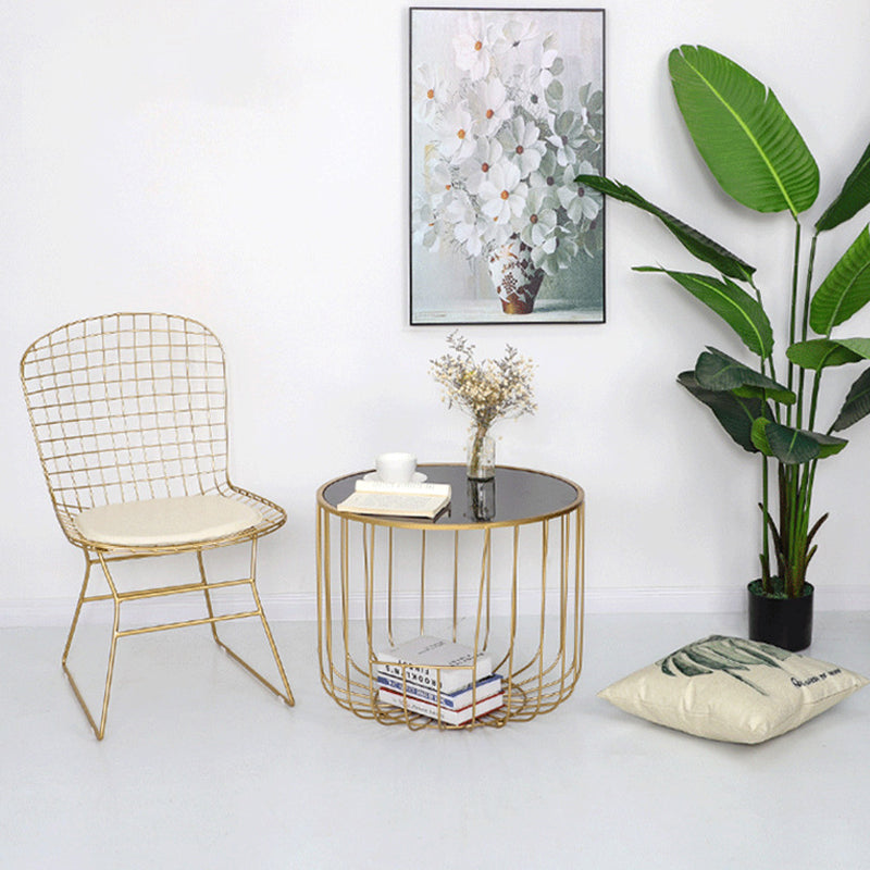 Contemporary Round Top Cocktail Table with Frame Base in Iron