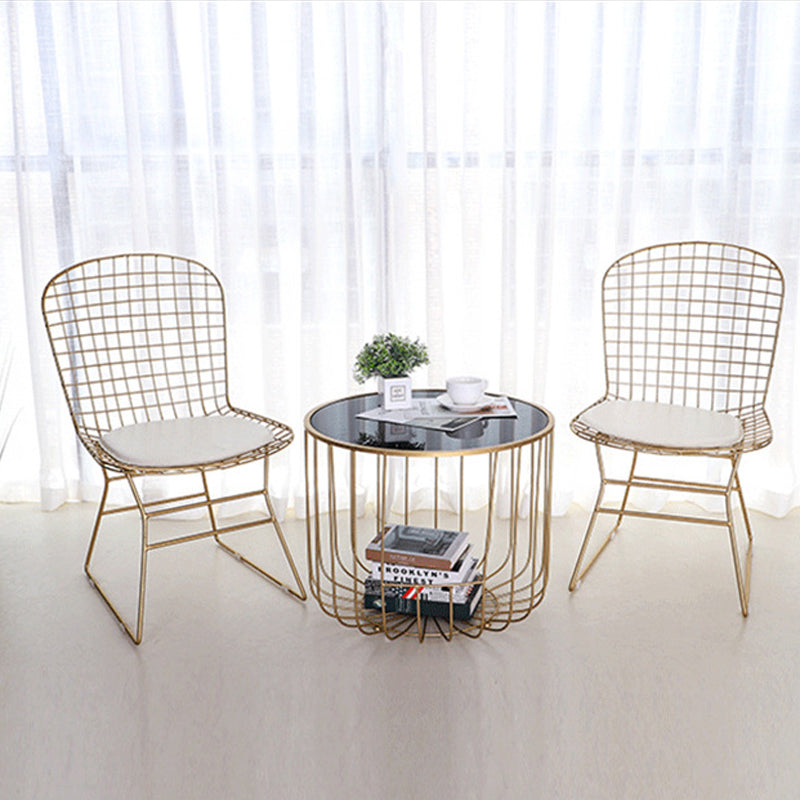 Contemporary Round Top Cocktail Table with Frame Base in Iron