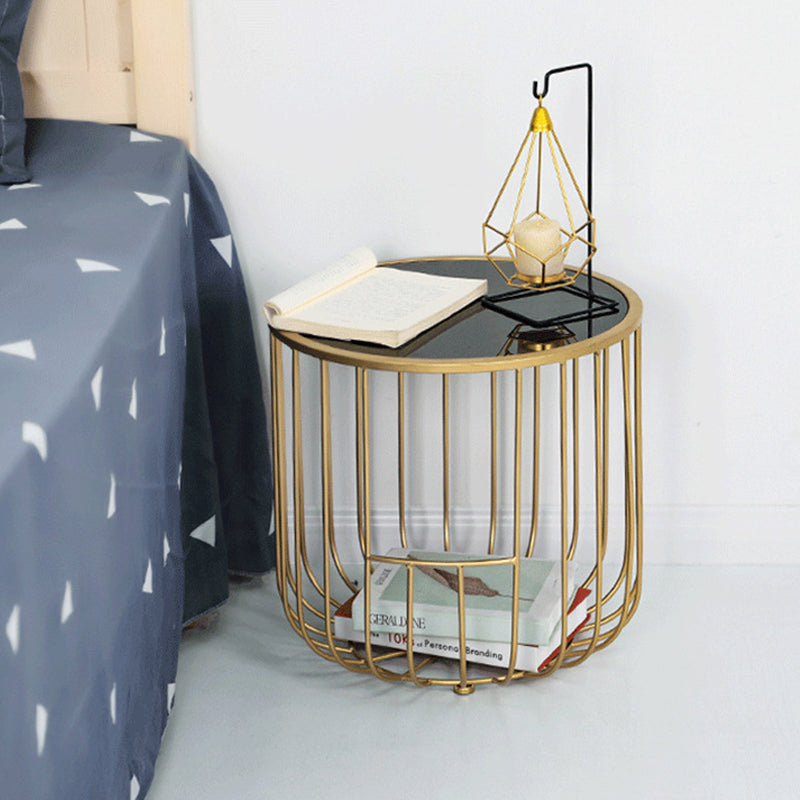 Contemporary Round Top Cocktail Table with Frame Base in Iron