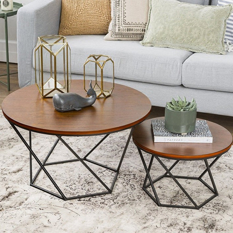 Modern Round Wood Frame Coffee Table Brown Finish Cocktail Table