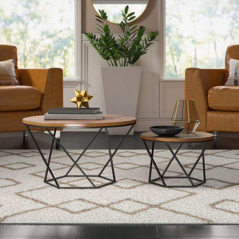 Modern Round Wood Frame Coffee Table Brown Finish Cocktail Table