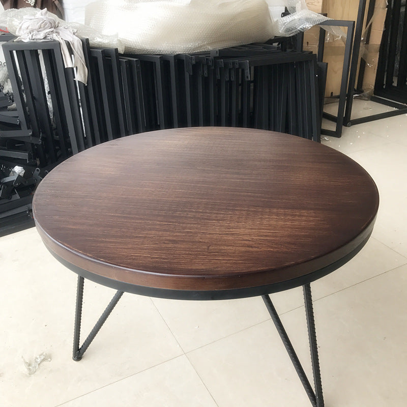 Round Solid Wood Coffee Table 3 Legs Coffee Cocktail Table, 17.71" High