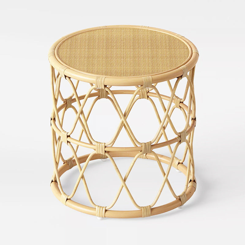 Contemporary 17.7"/19.6" Round Coffee Table Rattan Drum Cocktail Table