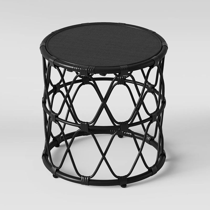 Contemporary 17.7"/19.6" Round Coffee Table Rattan Drum Cocktail Table