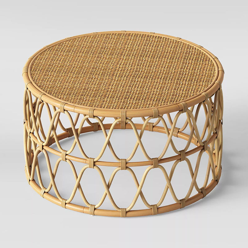 Contemporary 17.7"/19.6" Round Coffee Table Rattan Drum Cocktail Table