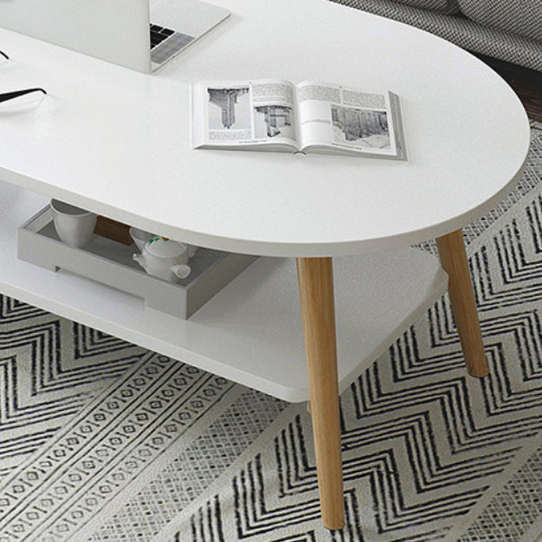Contemporary Wooden Oval Coffee Table with 4 Legs and 1 Shelf
