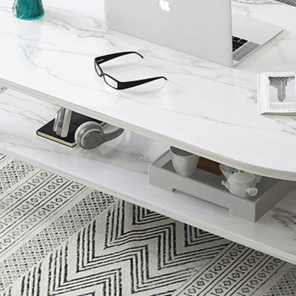 Contemporary Wooden Oval Coffee Table with 4 Legs and 1 Shelf