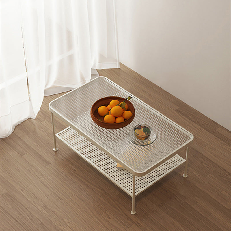 15.75"H Rectangle Glass Coffee Table Iron 4 Legs Cocktail Table with Shelf