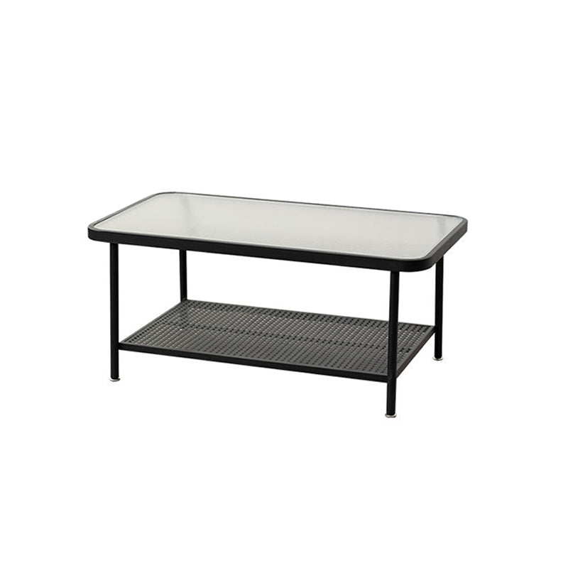 15.75"H Rectangle Glass Coffee Table Iron 4 Legs Cocktail Table with Shelf