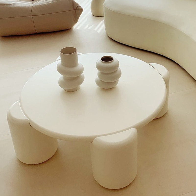 Round Wood Coffee Table White 4 Legs Cocktail Table for Home