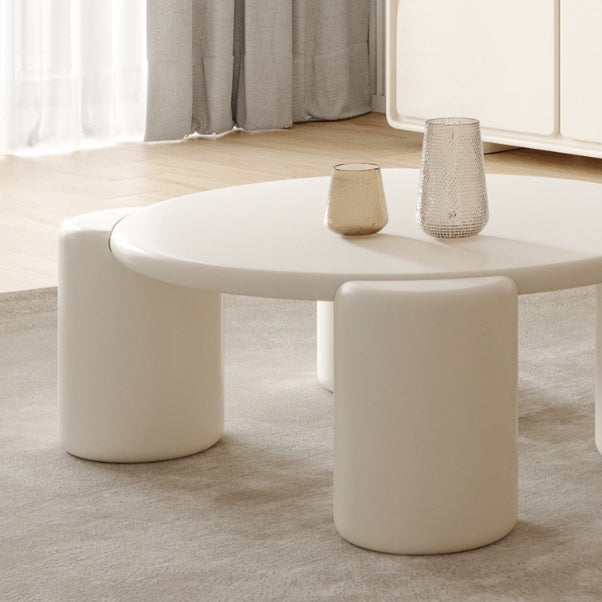 Round Wood Coffee Table White 4 Legs Cocktail Table for Home