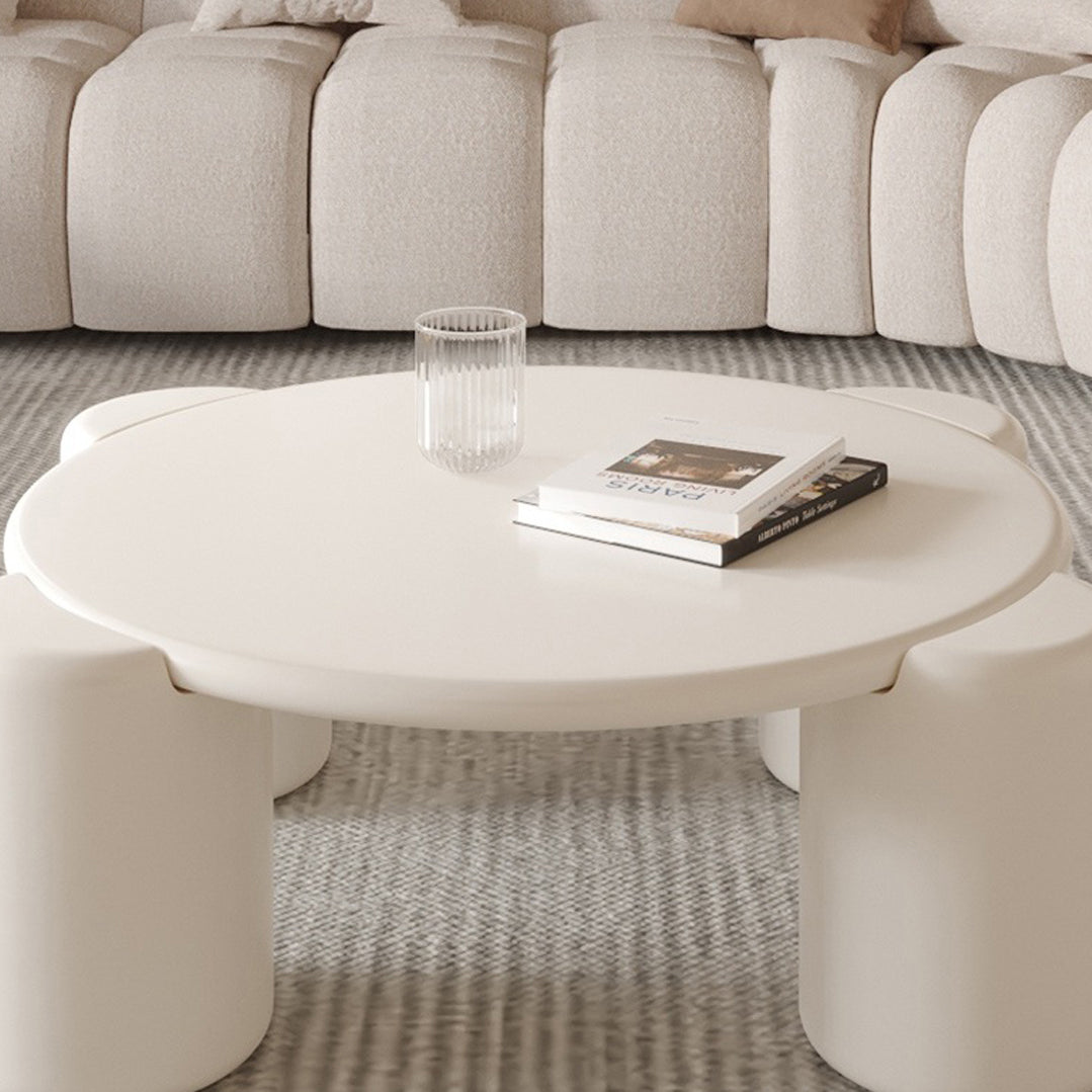 Round Wood Coffee Table White 4 Legs Cocktail Table for Home