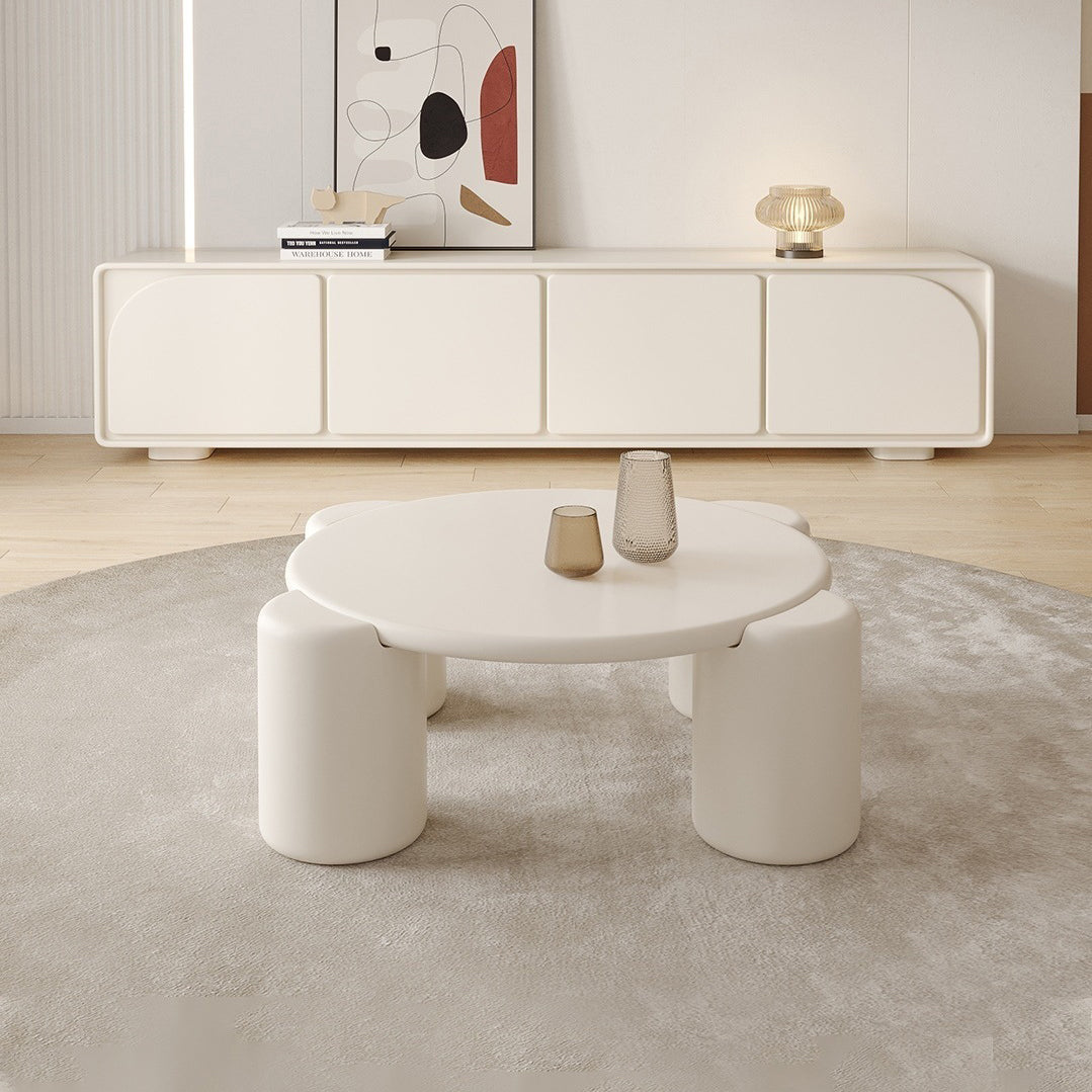 Round Wood Coffee Table White 4 Legs Cocktail Table for Home