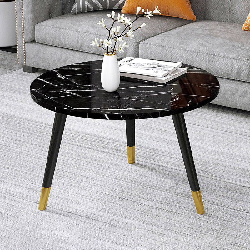 Contemporary Round Coffee Table with 3 Metal Legs and Wooden Top