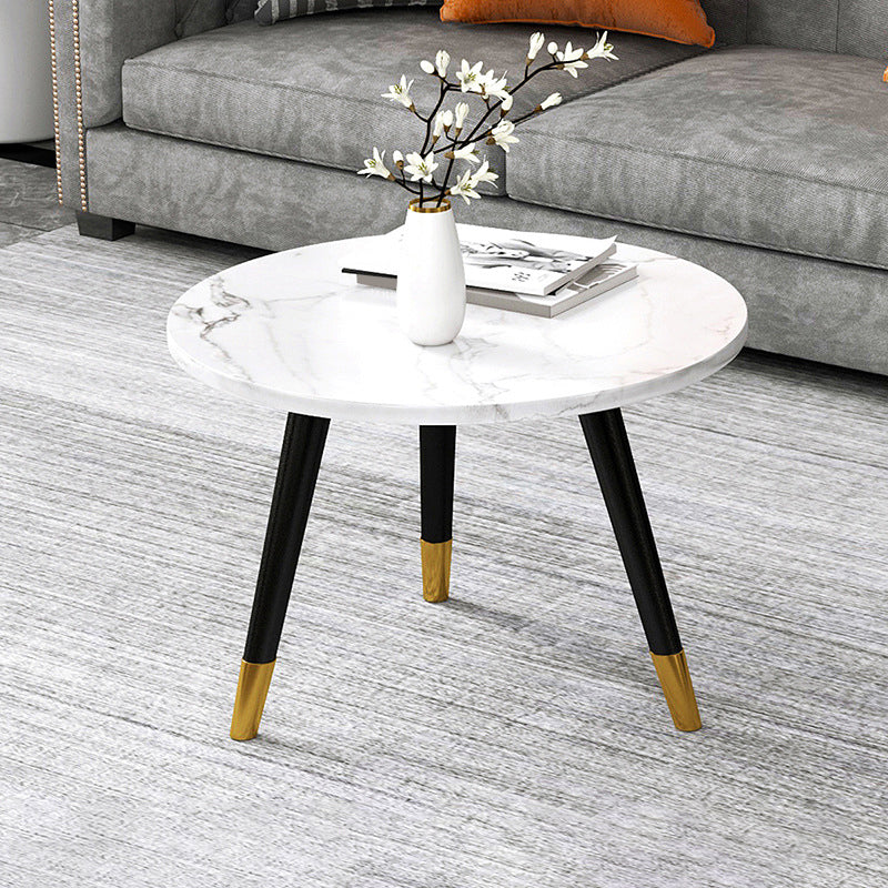Contemporary Round Coffee Table with 3 Metal Legs and Wooden Top
