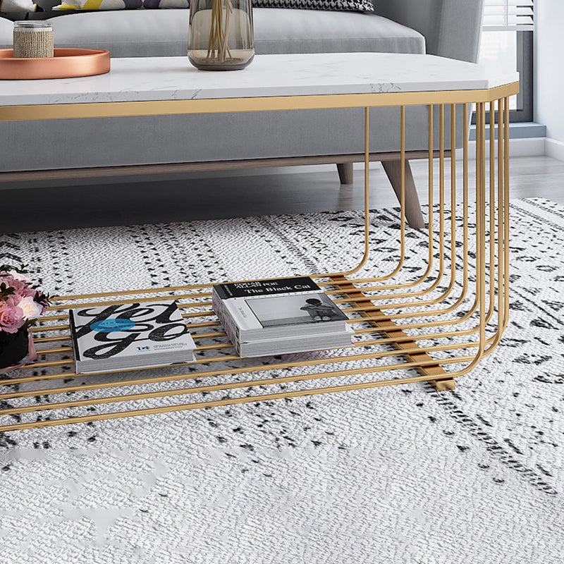Contemporary Glass & Marble Coffee Table Octagon 1 Single Cocktail Table with Shelf