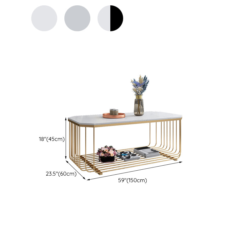 Contemporary Glass & Marble Coffee Table Octagon 1 Single Cocktail Table with Shelf