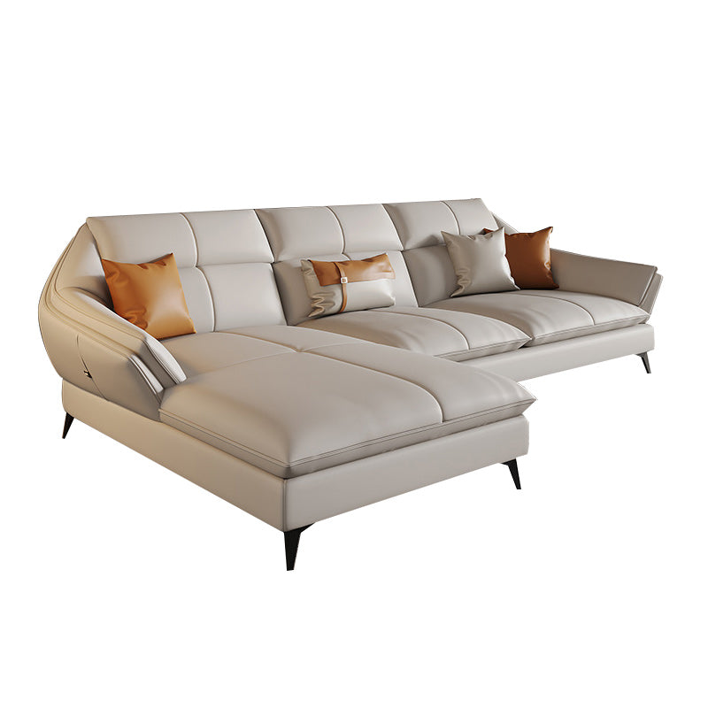 Scandinavian Sectional Sofa Pillowed Back Cushions White Leather Sectional