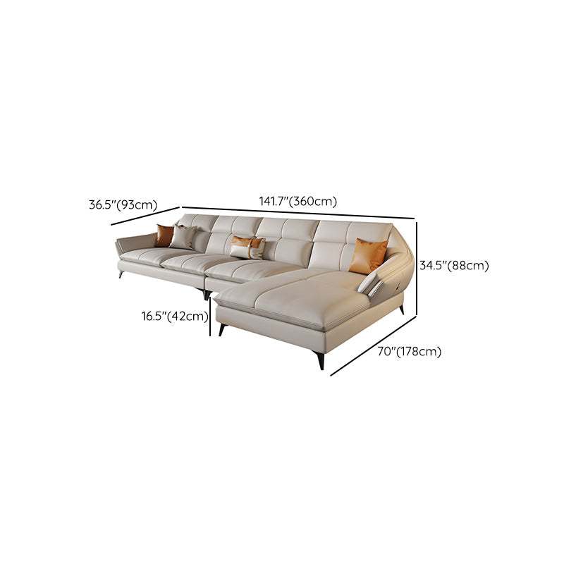 Scandinavian Sectional Sofa Pillowed Back Cushions White Leather Sectional