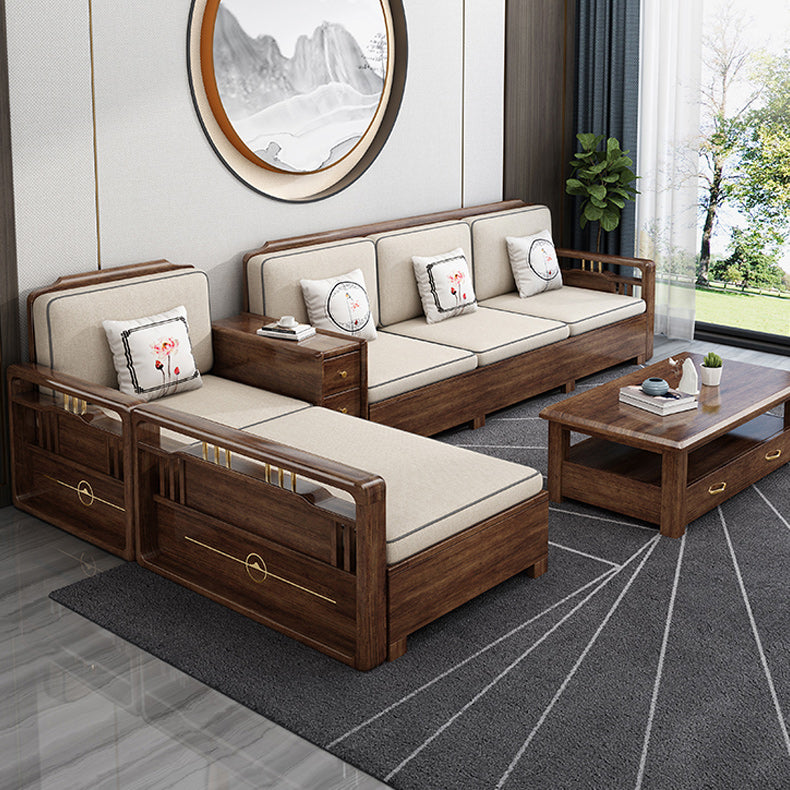 Contemporary Sectional Sofa Walnut Wood Sectional with Pillows