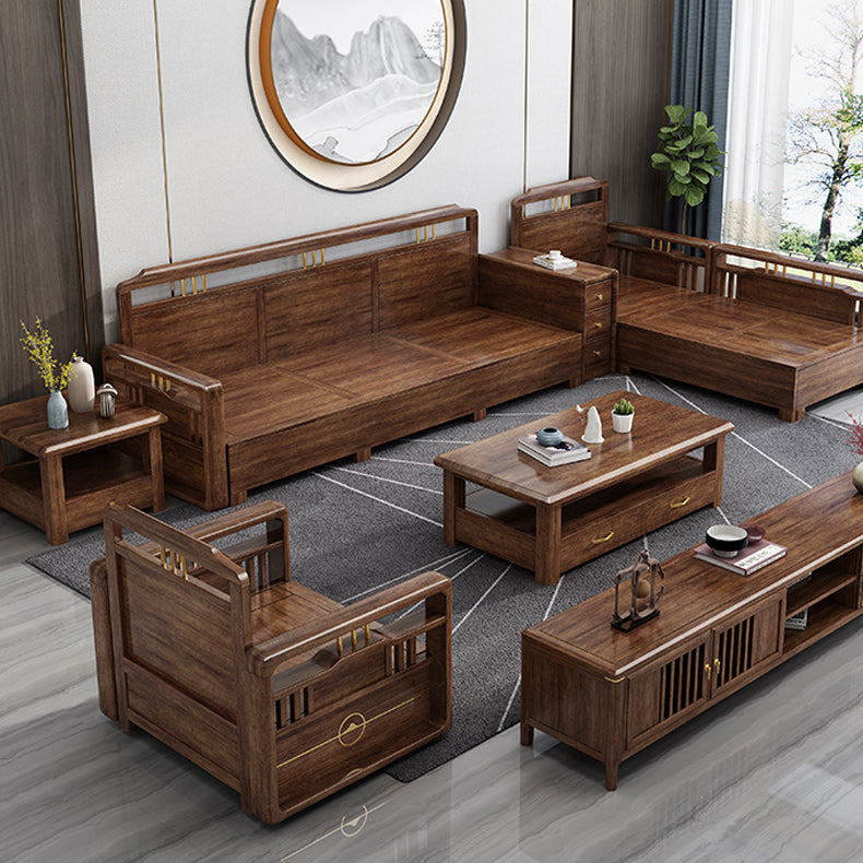 Contemporary Sectional Sofa Walnut Wood Sectional with Pillows