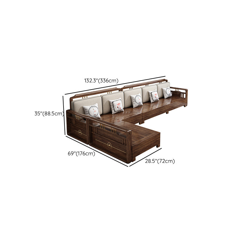 Contemporary Sectional Sofa Walnut Wood Sectional with Pillows