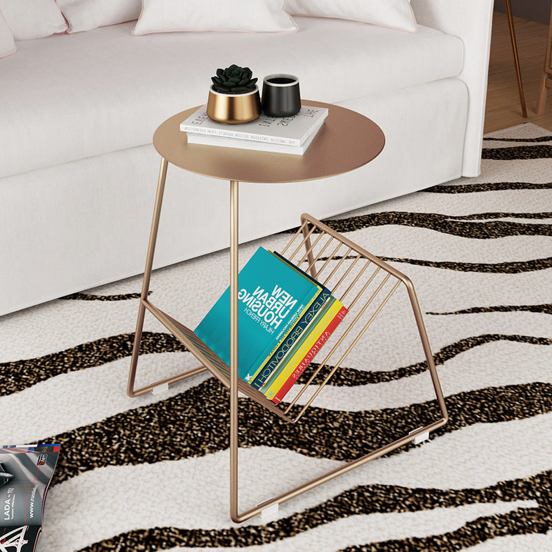 Metallic Frame End Table with Storage Round Accent Side Table