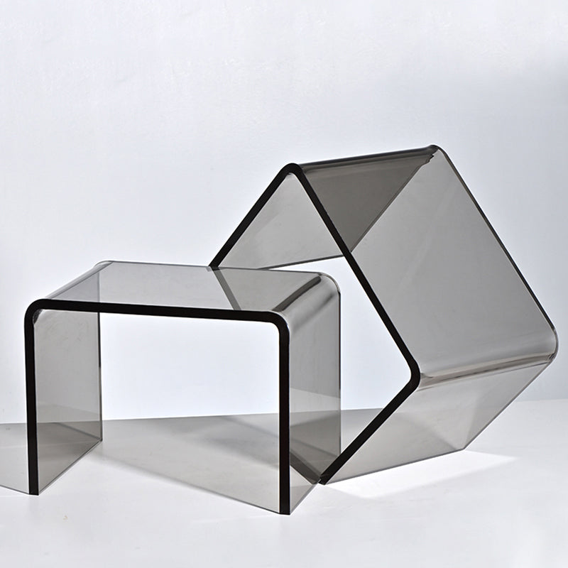 Modern Rectangular Glass Side End Table Sled Side Table for Living Room