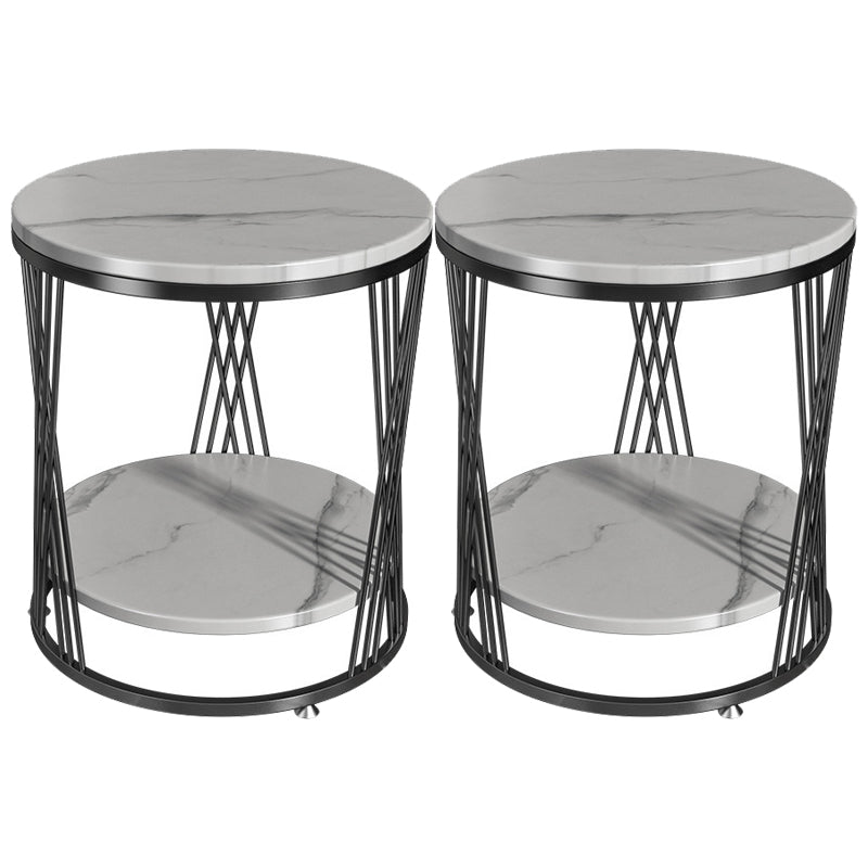 Modernistic Marble Frame with Shelf Round Double Tier Living Room End Table