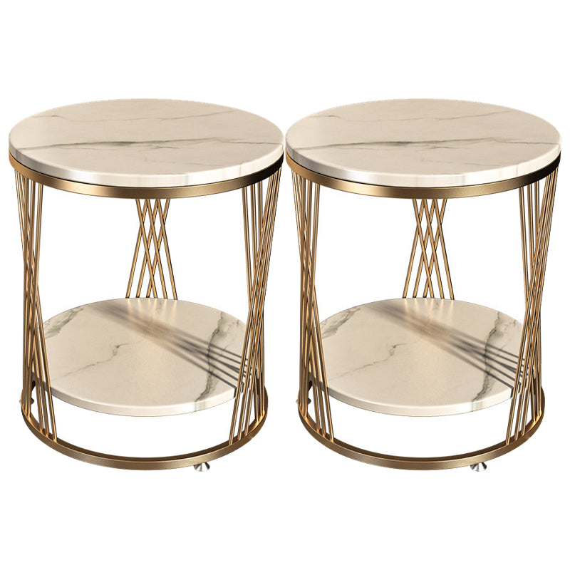 Modernistic Marble Frame with Shelf Round Double Tier Living Room End Table