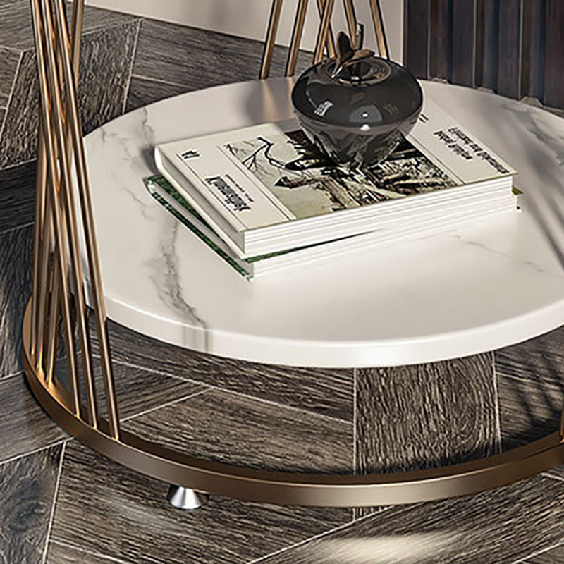 Modernistic Marble Frame with Shelf Round Double Tier Living Room End Table