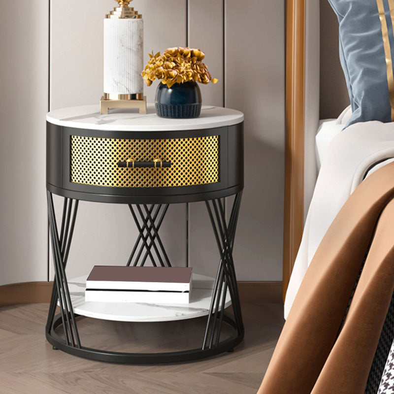 Modernistic Metal with Shelf Double Tier Living Room Drawer End Table