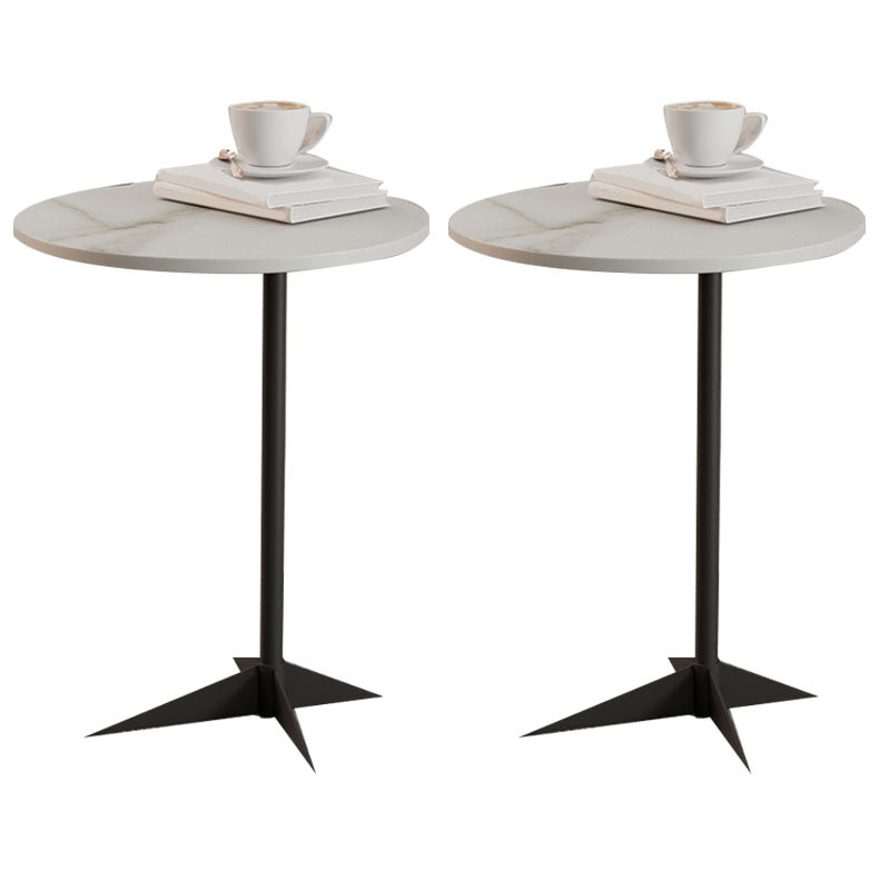Modern Round Slate Side End Table Metal Pedestal Sofa Side Table