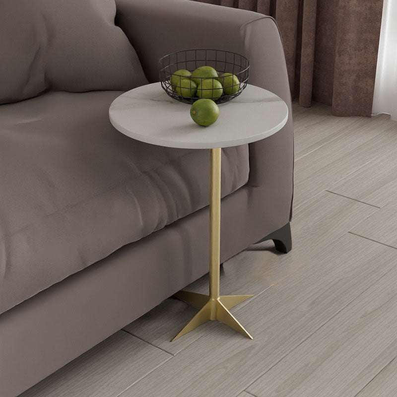 Modern Round Slate Side End Table Metal Pedestal Sofa Side Table