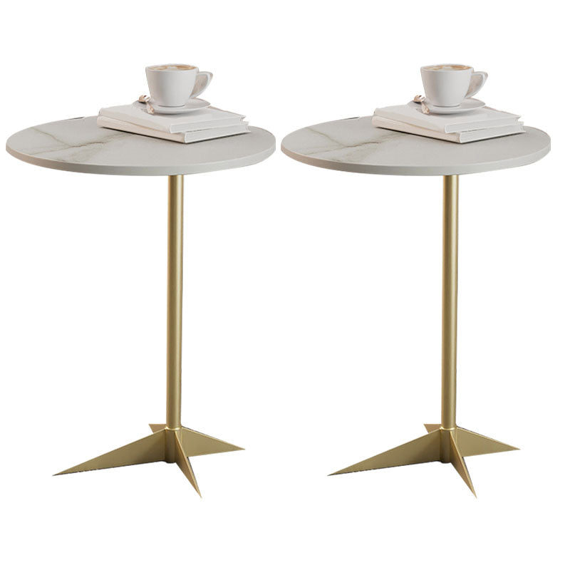 Modern Round Slate Side End Table Metal Pedestal Sofa Side Table
