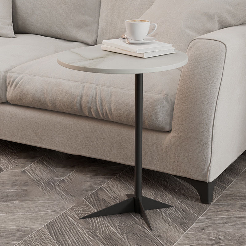 Modern Round Slate Side End Table Metal Pedestal Sofa Side Table