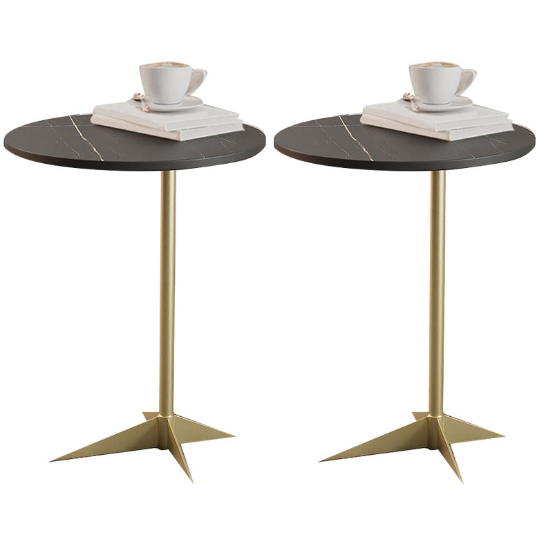 Modern Round Slate Side End Table Metal Pedestal Sofa Side Table